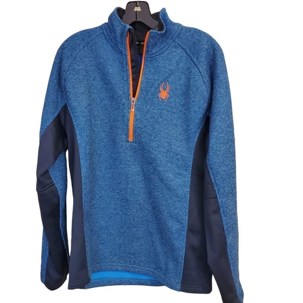Spyder Mens Outbound Jacket Size M Stretch 1/4 zip Pullover Blue/orange sweater